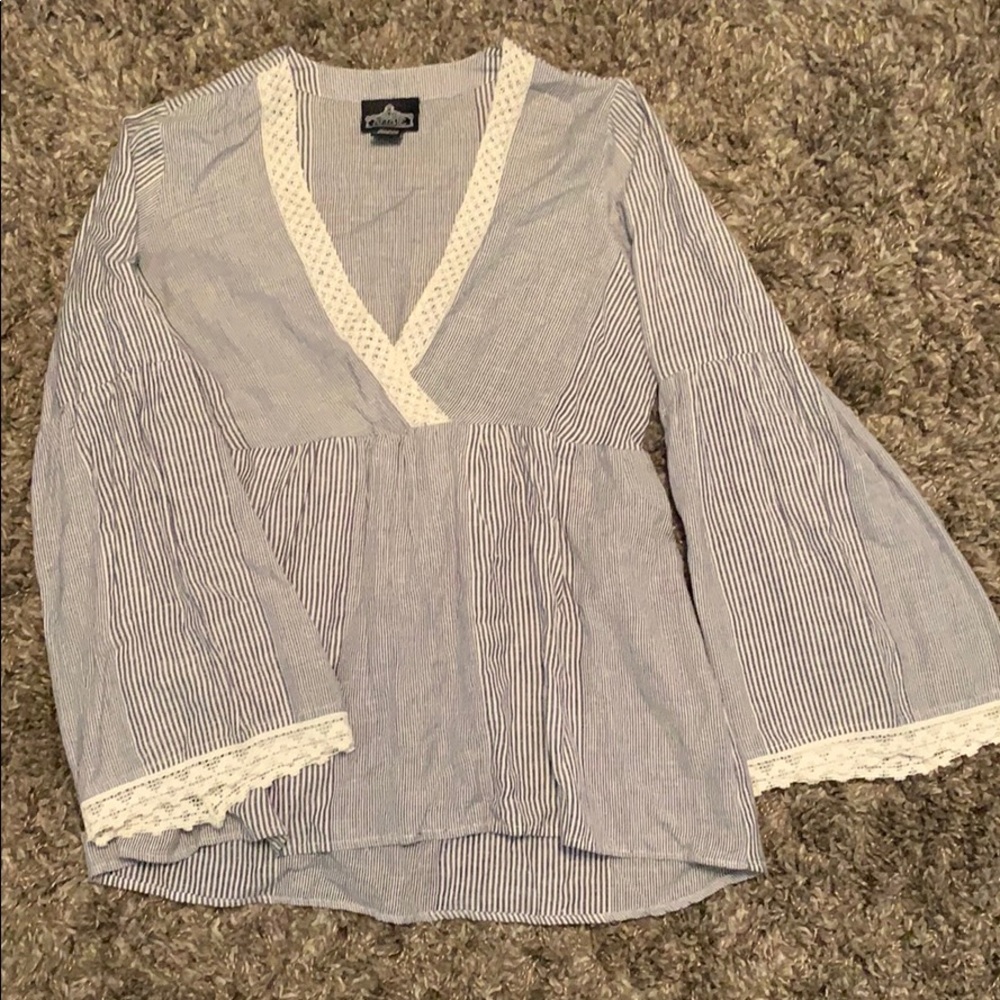 striped bell sleeve blouse